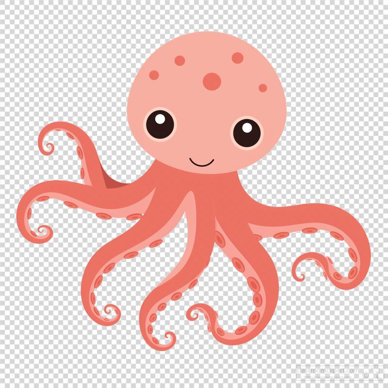 Cute Octopus With Eight Long Arms in Simple Illustration