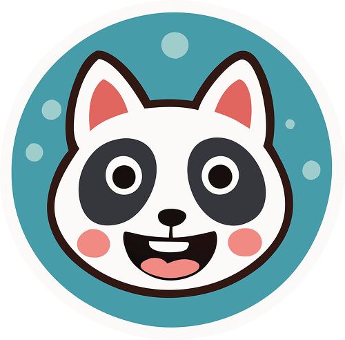 A cute panda face sticker with expressive eyes and a happy smile