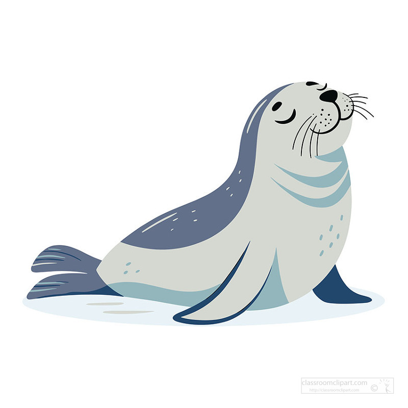 Adorable seal sitting peacefully with calm expression in soft ocean style illustration