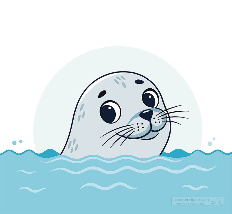 Adorable seal swimming in water with playful expression in ocean illustration