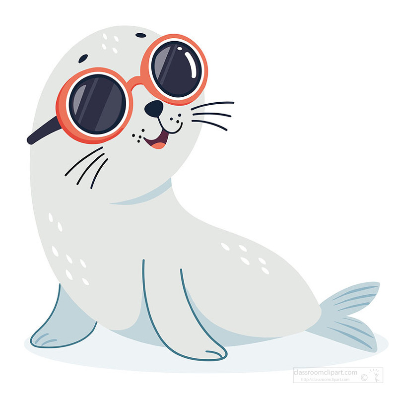 Playful seal wearing sunglasses in fun summer ocean themed illustration