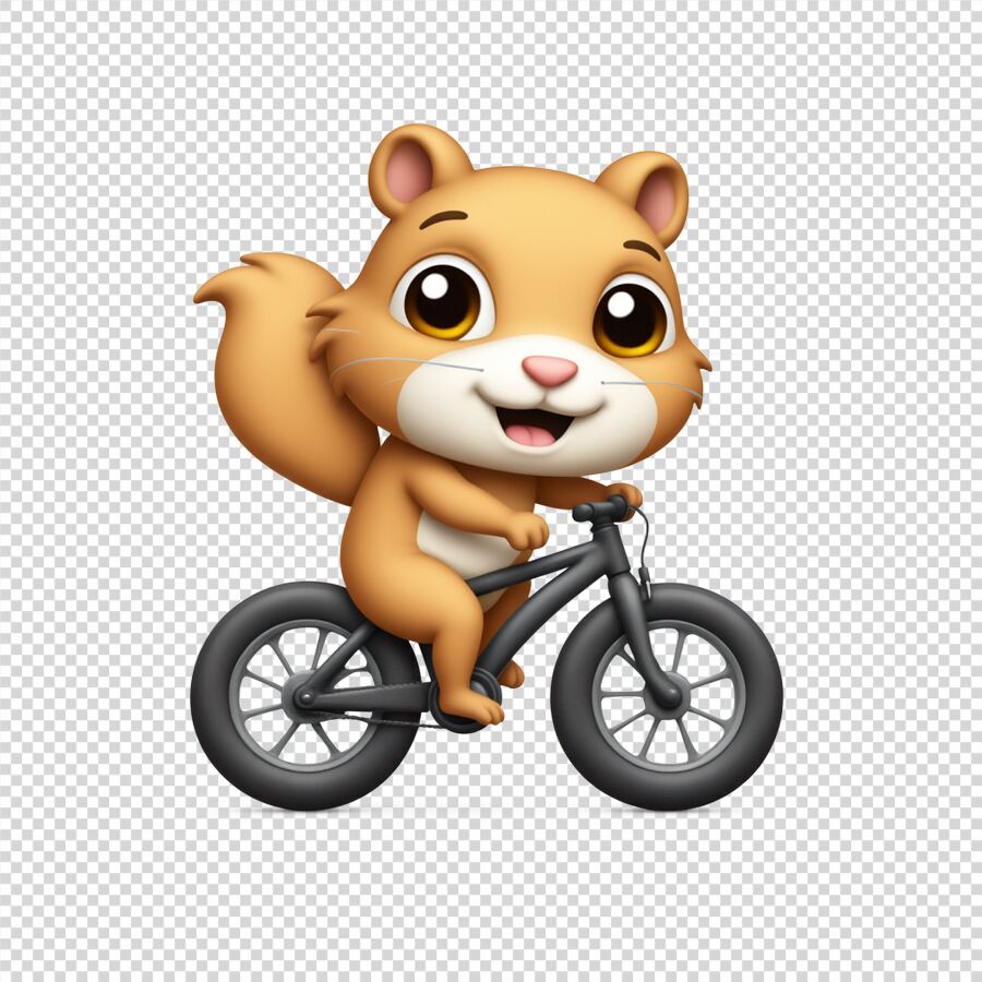 cartoon squirrel emoji riding a black bike with a joyful expression