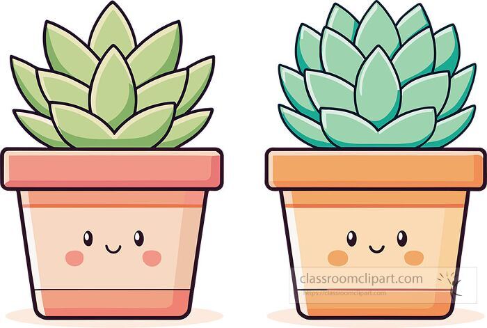 Adorable cartoon succulents in smiling pots perfect for home decor gardening printables and craft designs