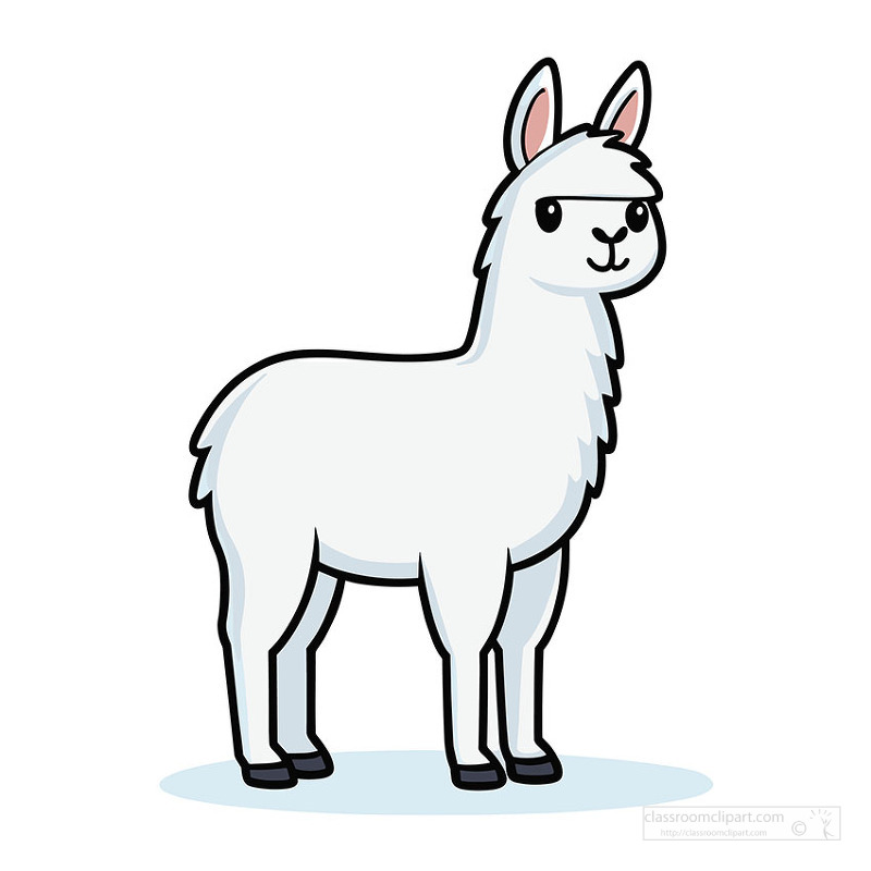 Friendly white llama drawing with clean lines and soft colors