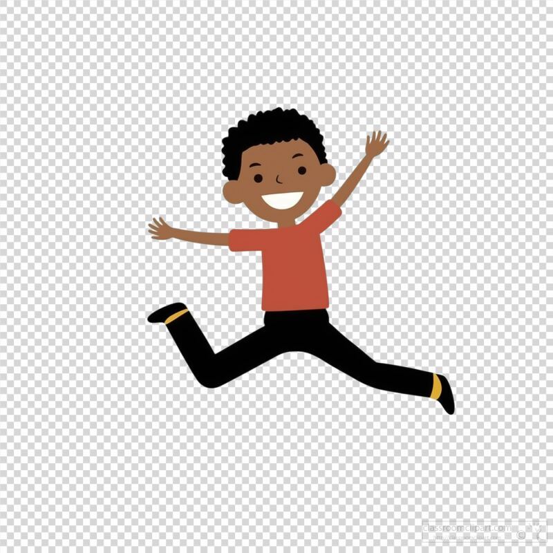 Cute Young Black Boy Jumping With Joy in Playful Style