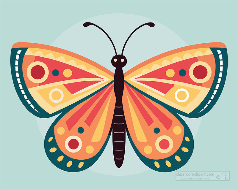 Warm toned butterfly with orange patterned wings in bold decorative style