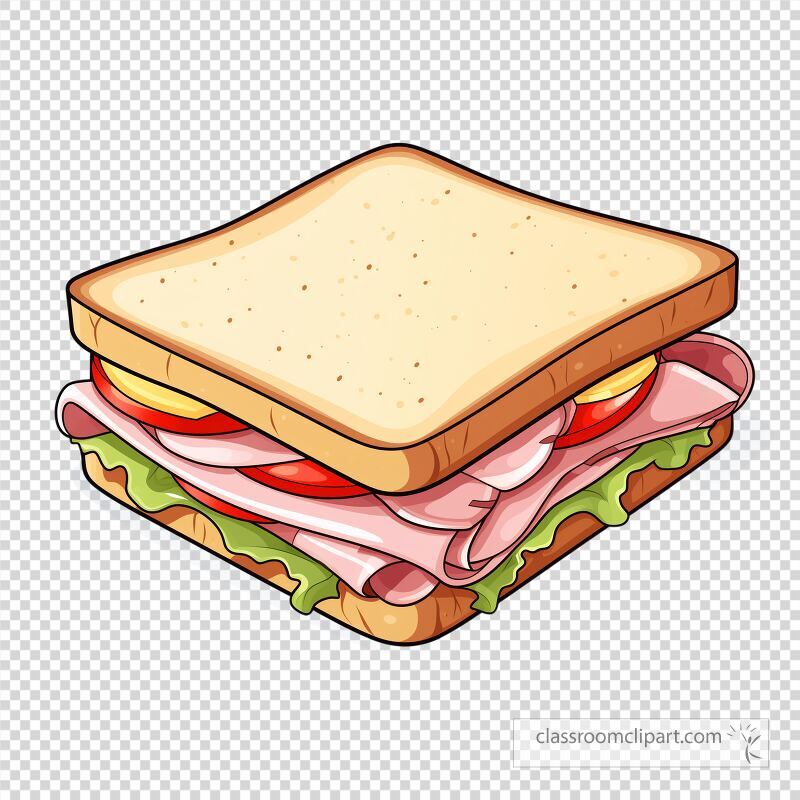 Brightly colored sprite of a ham sandwich features layers of ham lettuce tomatoes and cheese nestled between two slices of bread Perfect for digital projects and graphics