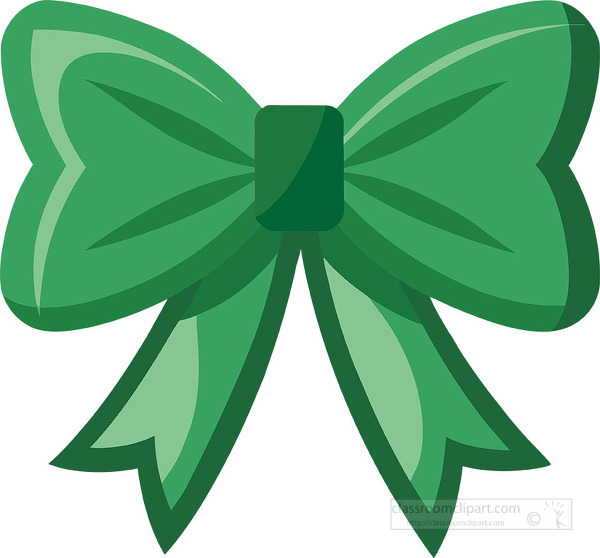 green Christmas bow with decorative shading and long ribbons on a white background