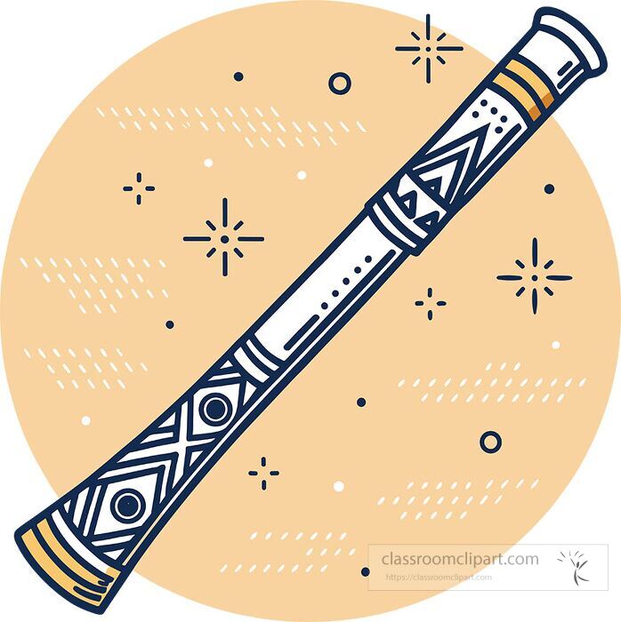 Flat vector illustration of a traditional didgeridoo wind musical instrument depicted on a teal circular background suitable for cultural education and creative music projects