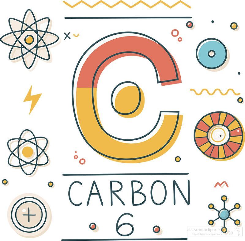 Bright and playful illustration showcases the chemical element carbon.