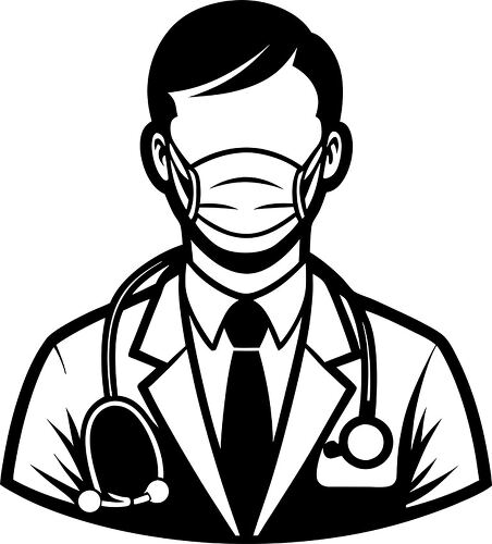 Silhouette of a doctor wearing a stethoscope and mask