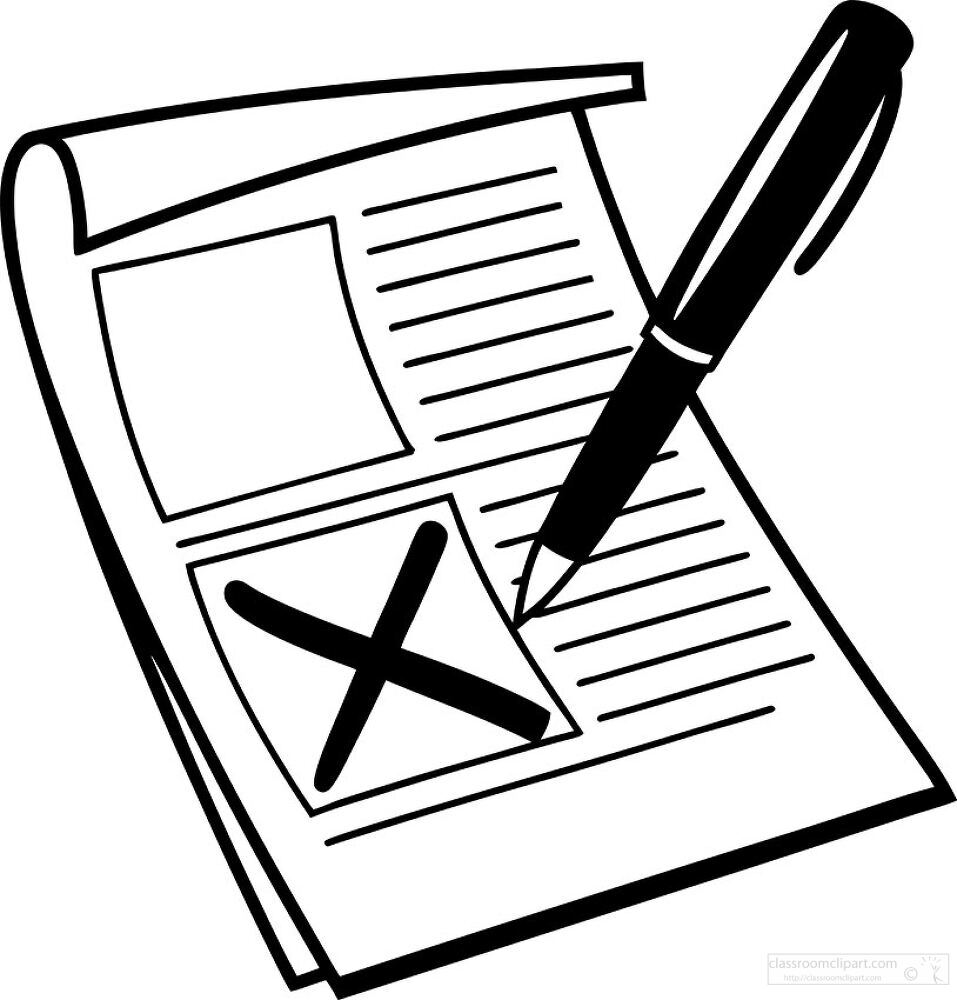 A document lies on a surface prominently marked with a bold x symbolizing a decision or rejection. A pen rests beside it ready for further action or notation.