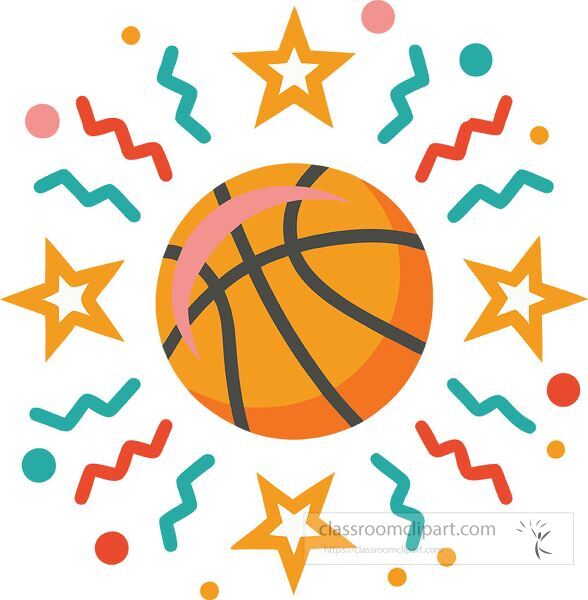 Colorful dodgeball design featuring playful shapes and stars clip art