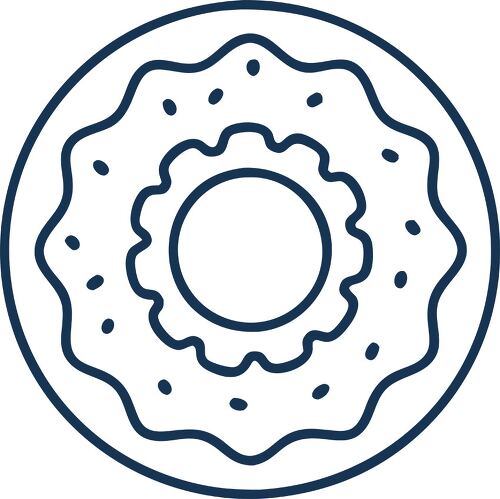 Minimalist line drawing of a donut hole with sprinkles