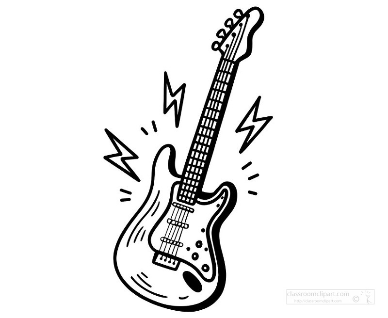 Simple doodle style electric guitar illustration with music energy symbols