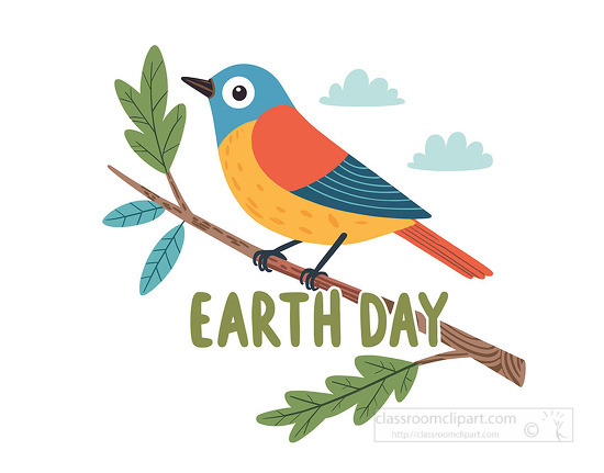 Nature themed earth day design with a bright bird on a branch and title text for seasonal posters and eco celebration use