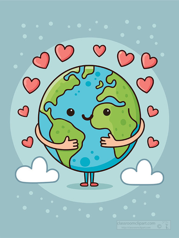 ute planet Earth hugging itself with hearts Environment and love nature concept