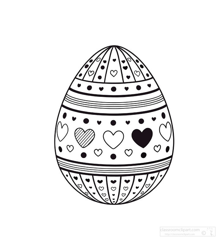 Detailed easter egg design filled with hearts and decorative shapes for coloring fun
