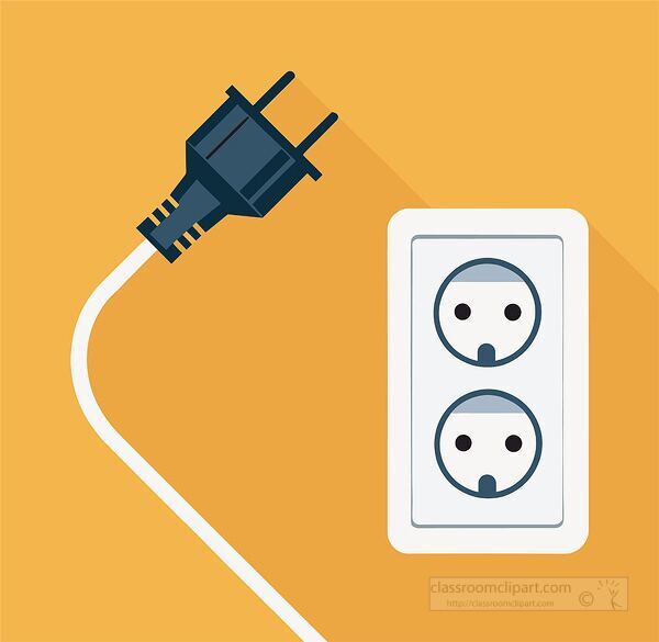 Simple educational illustration of an electric plug and socket used for teaching electrical safety