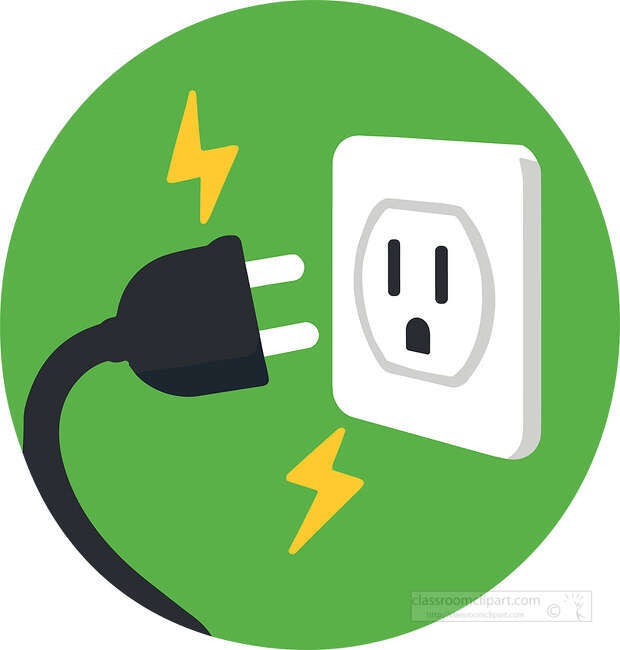 White electrical outlet shown on a green circle background with Outlet text