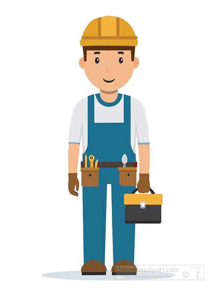 Illustration of electrician worker in uniform with tools and toolbox for career studies and classroom lessons