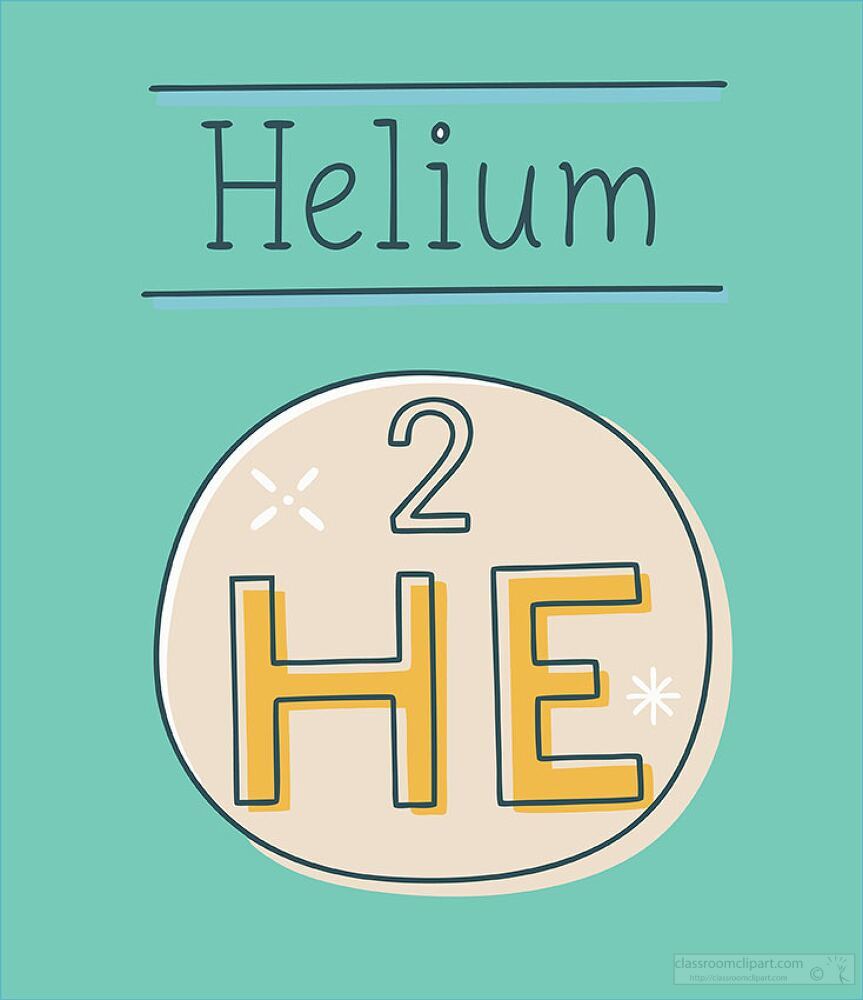 A creative representation showcases helium highlighting its symbol He and atomic number 2. This vibrant design captures the essence of this light and inert gas.