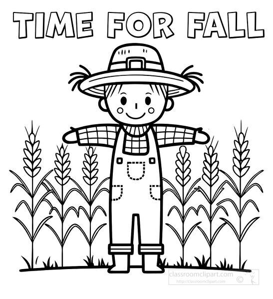 Fun scarecrow in a fall field coloring page perfect for autumn crafts and classroom printable activities