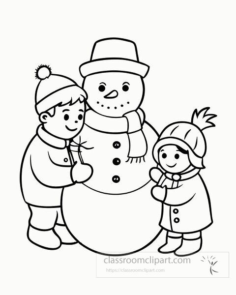 fKids and adults work together to create a snowman outside