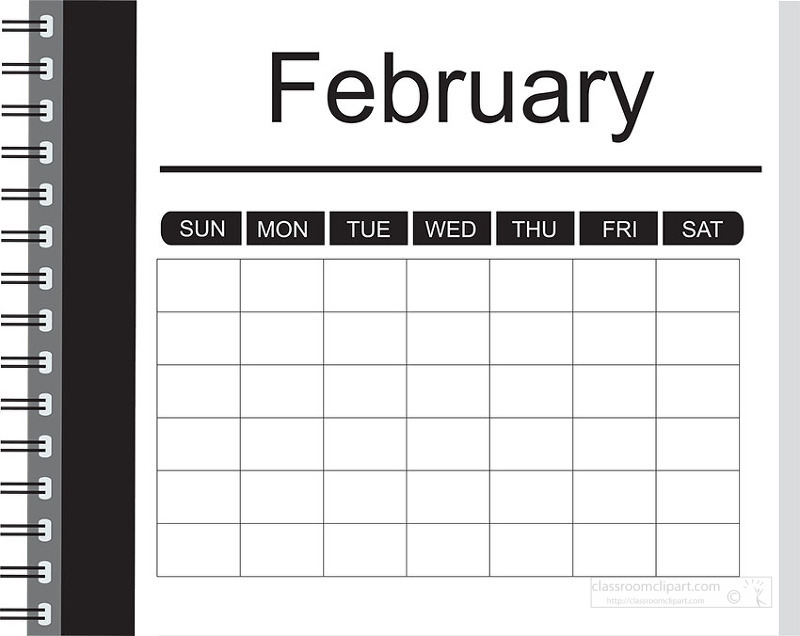 imple february calendar designed like a planner notebook page with clear weekday headings and blank box