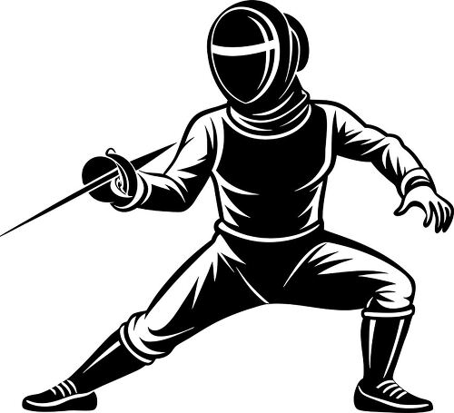 Fencer demonstrating an aggressive lunge in shadow form