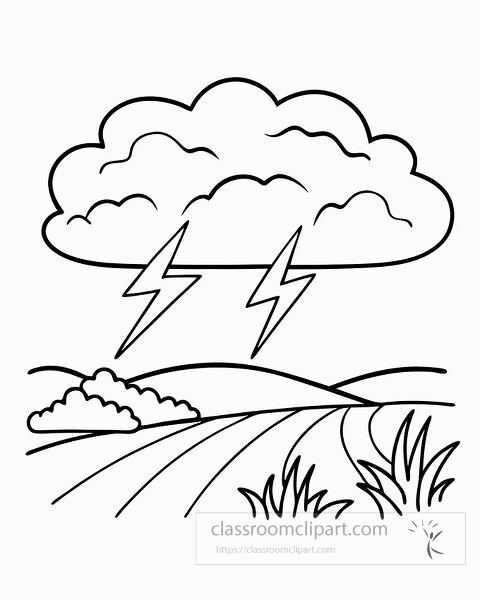 thunderstorm over a tranquil field landscape coloring page