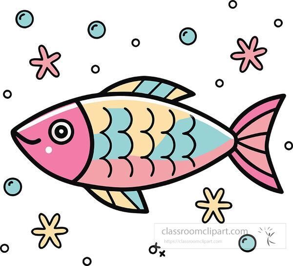 fish Whimsy Pastel Doodle clip art