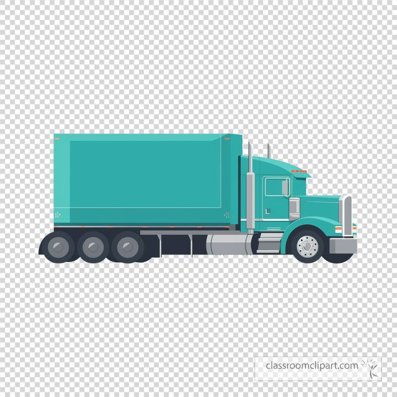 This flat design features a semi truck with a bright turquoise color scheme The design showcases a detailed view of the trucks body without any lines perfect for various graphic projects