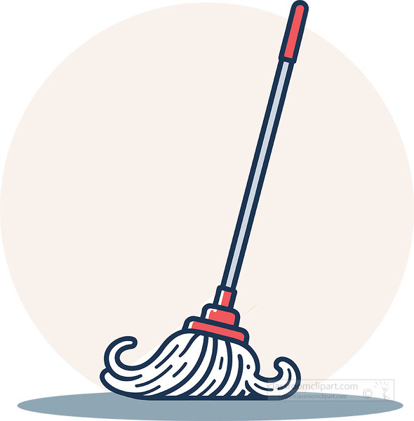 illustration of a floor mop with a long red handle and white mop strands