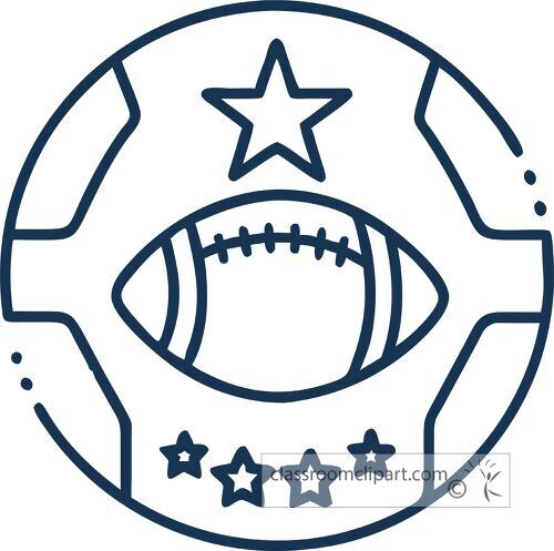 This design depicts a football icon featuring a textured ball and stars.