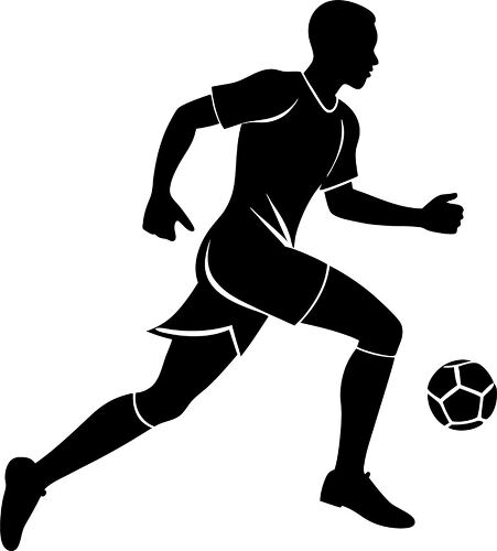 Silhouette of a football player running holding a ball