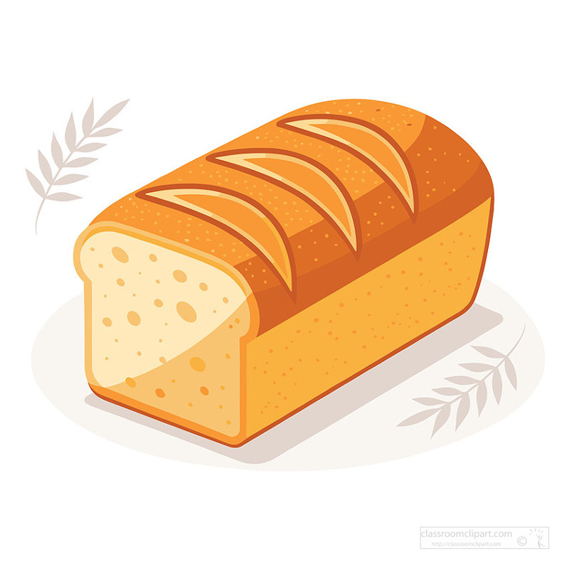 Golden bread loaf with soft sliced interior in simple bakery food illustration