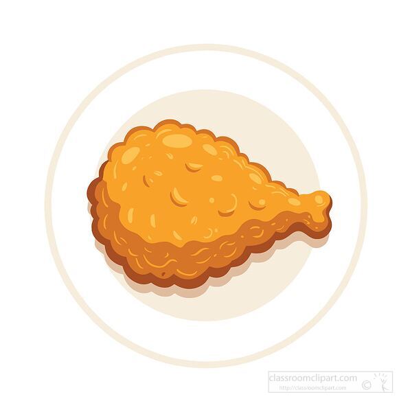 golden crispy fried chicken drumstick placed on a white plate drawn in flat vector design