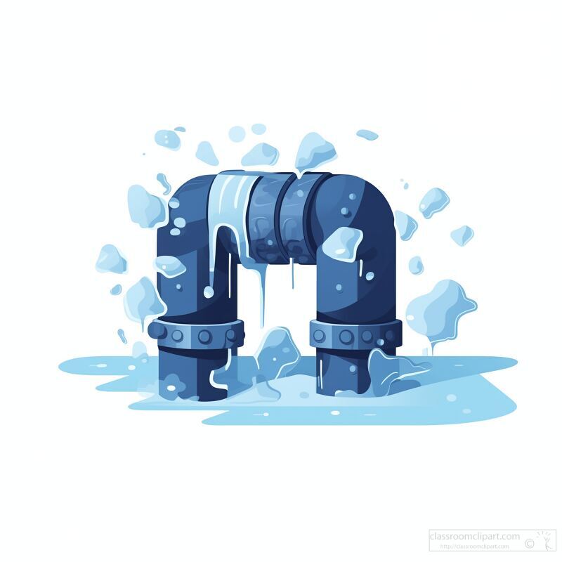 Frozen Pipes Bursting in Winter Cartoon Illustration