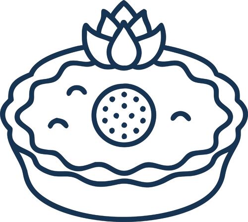 A minimalist outline of a delicious fruit tart with toppings.