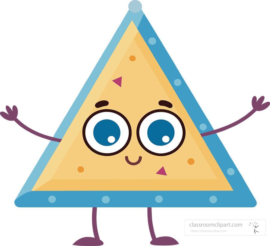 adorable cartoon triangle character with happy expression blue edges and open arms great for teaching shapes in the classroom