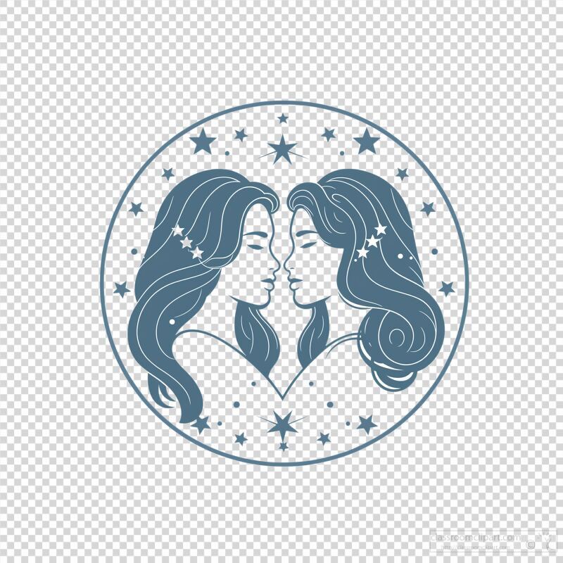 Gemini Zodiac Sign Outlined Icon With Twin Figures and Stars