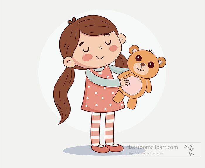 vector illustration of a girl holding a teddy bear toy affectionately