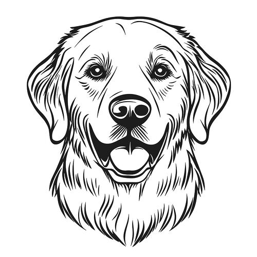 Detailed black outline of a cheerful Golden Retriever face design