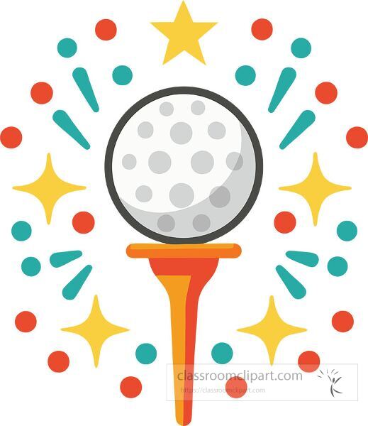 Minimalist design a golf ball on a tee with stars Clip Art