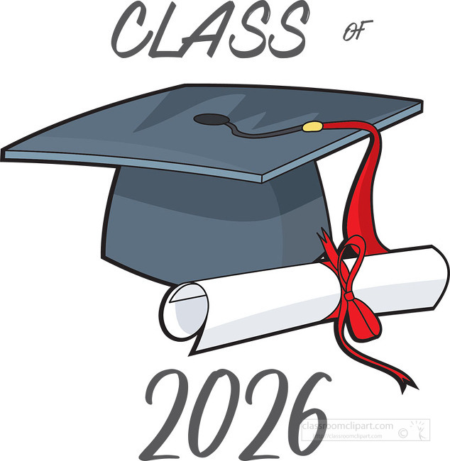 graduate class of 2026 cap diploma clipart