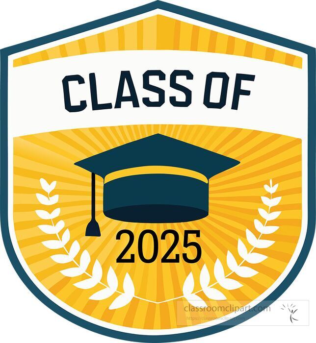 Clipart design of a shield emblem with graduation cap and Class of 2025 text perfect for school certificates banners and student recognition
