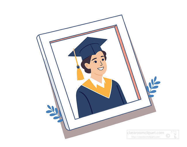 Graduation portrait frame with a student photo in cap and gown for memory book and keepsake designs