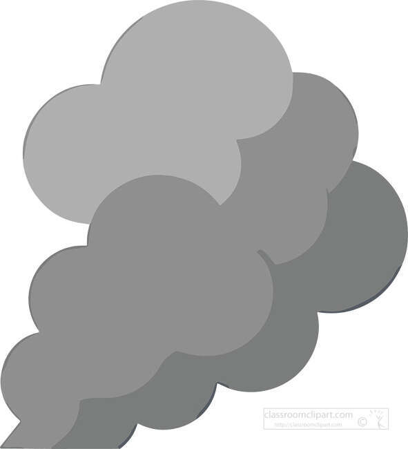 Large gray smoke cloud rising diagonally with layered dark and light gray shapes