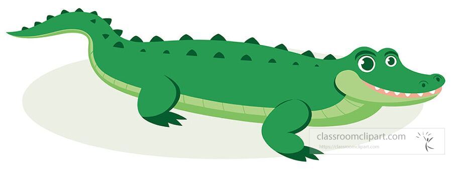 cute flat vector illustration of a smiling green cartoon alligator with bumpy skin and a playful expression. Perfect for children